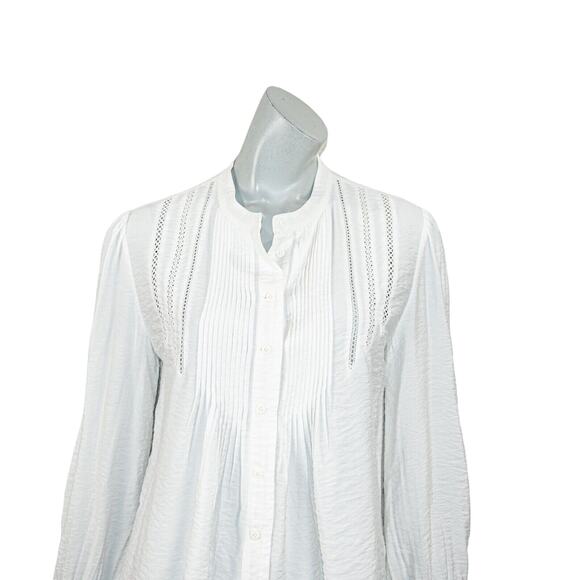 Ba&sh BASH Women's Laura Pleated Blouse ivory white Pleat n open ladder trim M - Picture 8 of 11